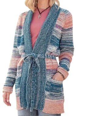 Sundance Catalog Hayden Knit Belted Cardigan Sweater Striped  Womens XS Boho